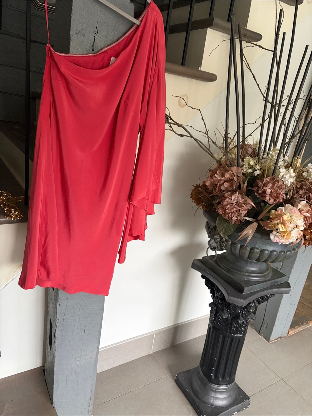 SALMON COLOUR One-Shoulder Draped Women's Dress NICOLE MILLER
